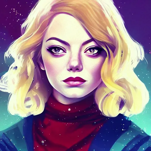 Prompt: emma stone portrait ross tran, disney princess, glamorous, attractive, stylish make up, highlights, character art, digital illustration, semirealism, realistic shaded perfect face, soft and blurry