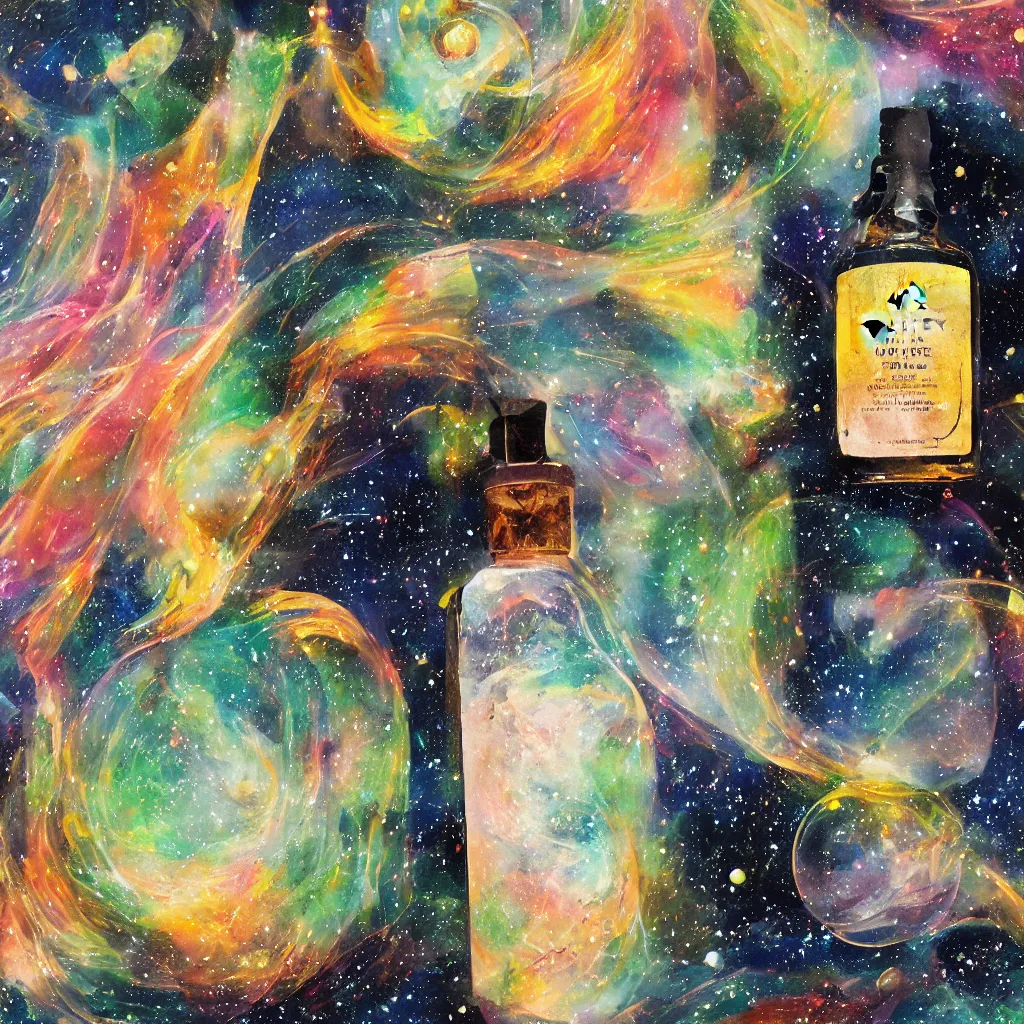 Image similar to the universe contained within a bottle, in a style of mid journey