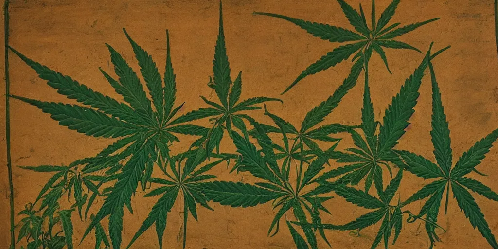 Image similar to Cannabis, ancient painting style