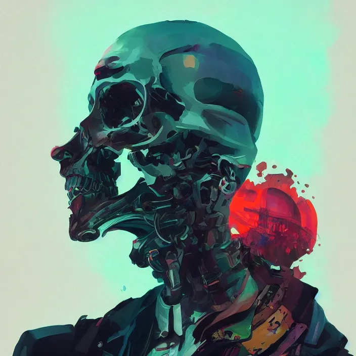 Prompt: a colorful comic noir illustration painting of a cyberpunk skull by sachin teng and sergey kolesov and ruan jia and pascal blanche. in style of digital art, symmetry, sci fi, hyper detailed. octane render. trending on artstation