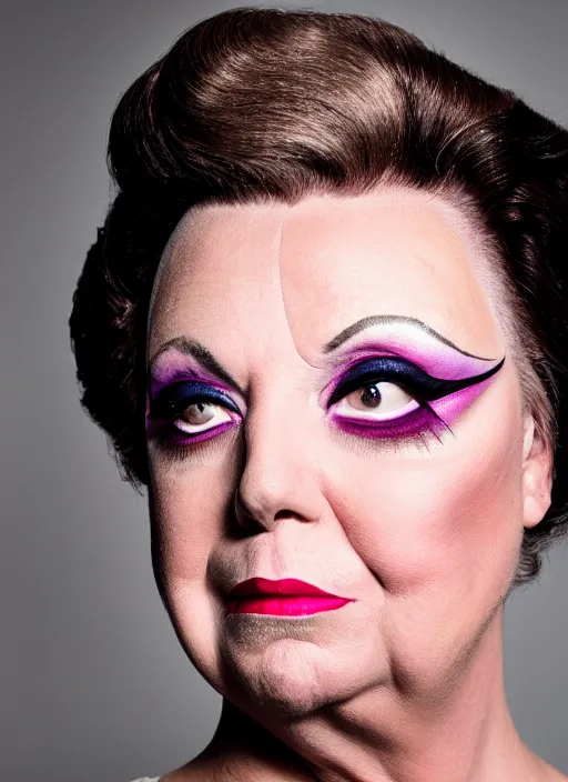 Image similar to studio portrait of lindsey graham in full drag dressed in drag dressed as a woman makeup, 8 k, studio lighting, key light, back light, sequents,