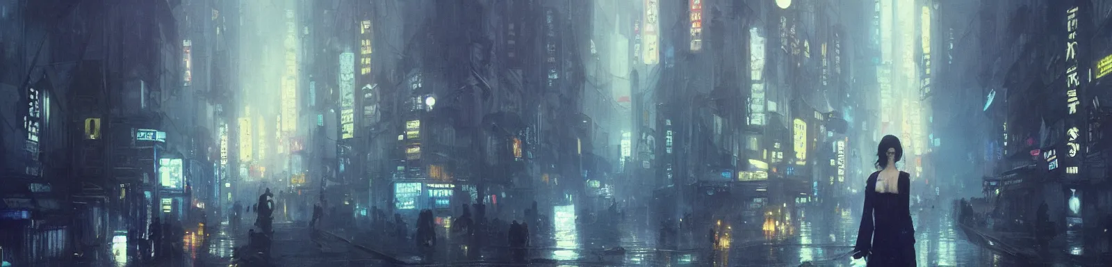 Image similar to 2 0 1 8 blade runner movie still girl look at the cityscape from roof perfect face fine realistic face pretty face neon puffy jacket blue futuristic sci - fi elegant by denis villeneuve tom anders zorn hans dragan bibin thoma greg rutkowski ismail inceoglu illustrated sand storm alphonse mucha