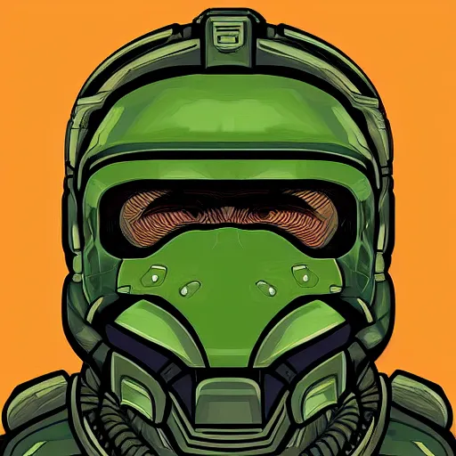 Image similar to portrait of doomguy, highly detailed, centered, digital painting