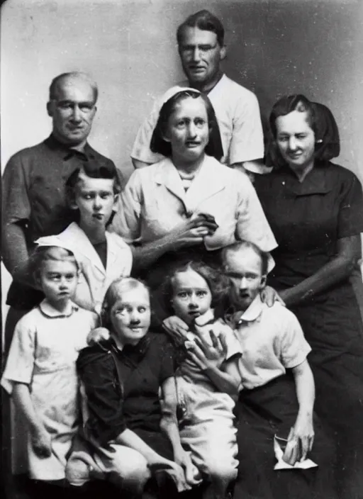 Prompt: old lost footage in black and white of a family of nurses ,hyper realistic 8K HD real life photo