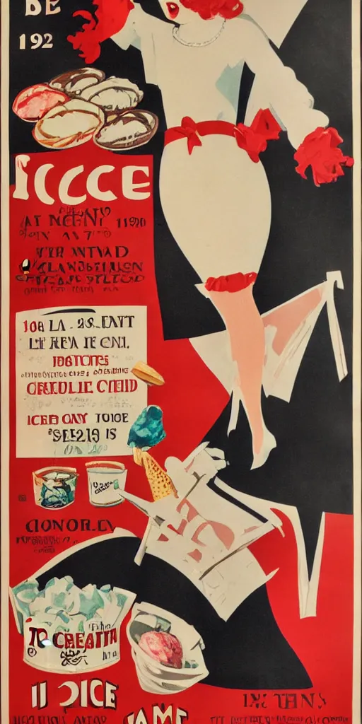 Image similar to a 1 9 2 0 s poster advertising ice cream