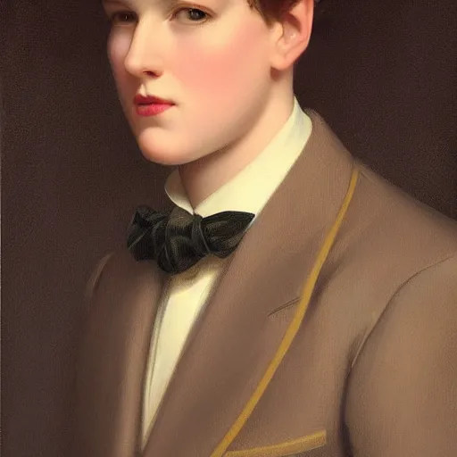 Image similar to young pale Donal Glison, dressed in formal suit, cinematic lighting, highly detailed, digital art, Renaissance painting, framed, by Leyendecker, by Rutkowsky,