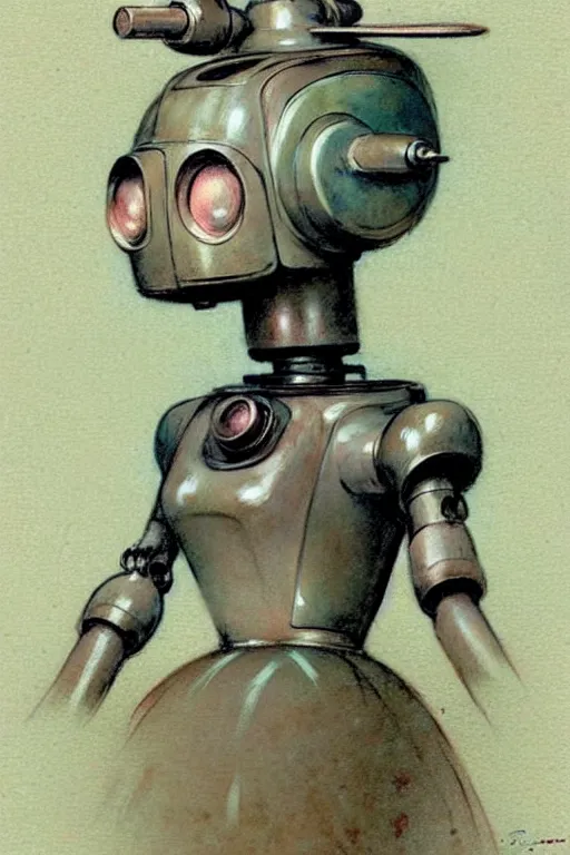 Image similar to (((((1950s maid robot art . muted colors.))))) by Jean-Baptiste Monge !!!!!!!!!!!!!!!!!!!!!!!!!!!