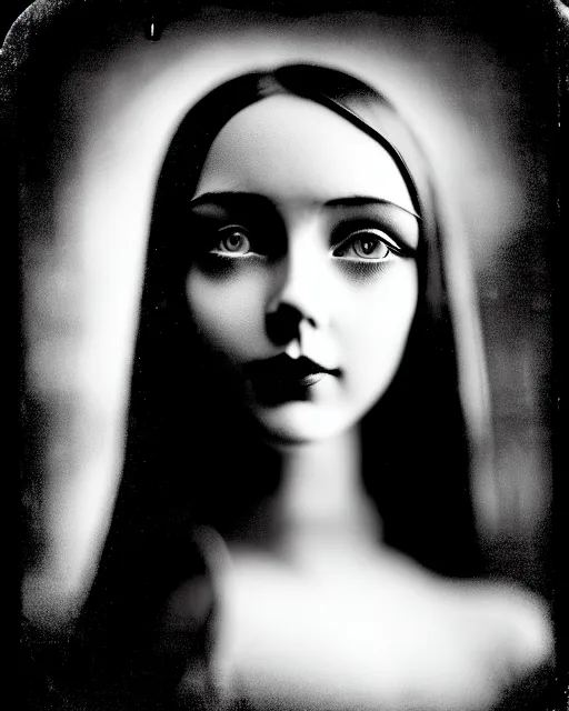 Image similar to tintype black and white dreamy young beautiful female artificial intelligence, metropolis, cinematic, rim light, bokeh, photo - realistic, elegant, high detail, 8 k, masterpiece, photo taken in 1 9 3 0