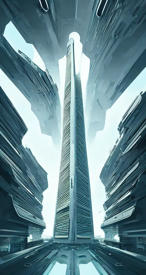 Prompt: huge futuristic building, illustration by christopher balaskas, detailed, sharp, 8 k