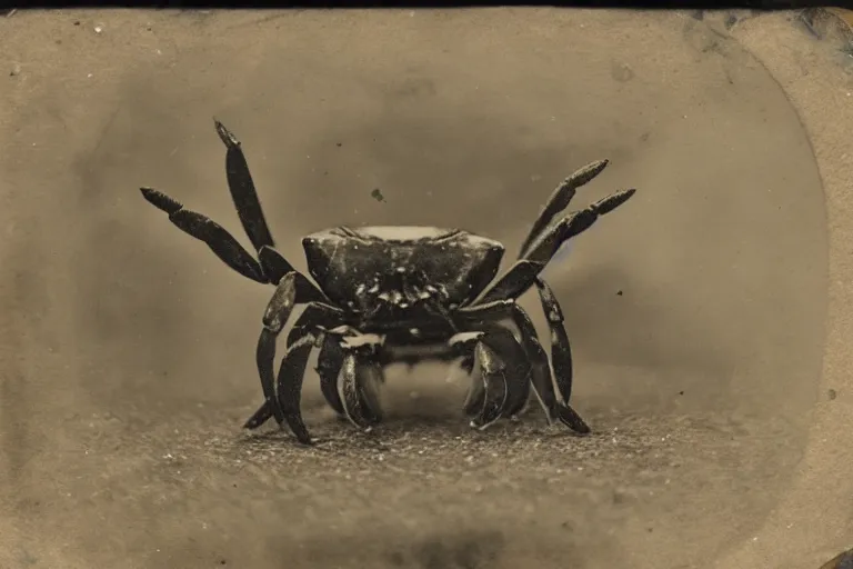 Image similar to a tintype photo of a crab goat hybrid