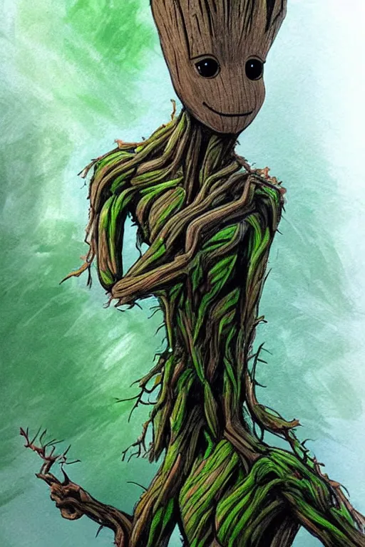 Image similar to Groot on a forest, concept art