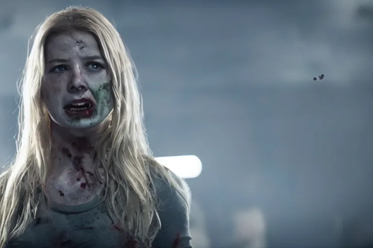 Image similar to film still of zombie zombie Sharon Carter as a zombie in new avengers movie, 4k