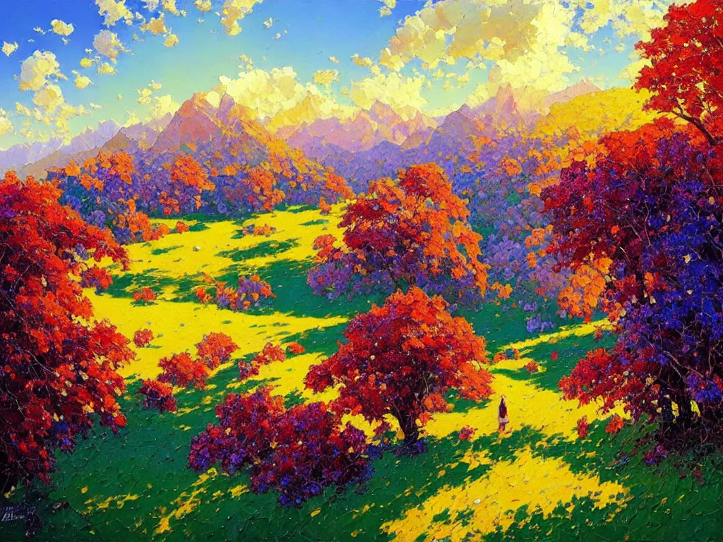 Image similar to majestic nature scenery, breathtaking oil painting by erin hanson, alexi zaitsev, karl spitzweg, craig mullins, award winning, impressionistic