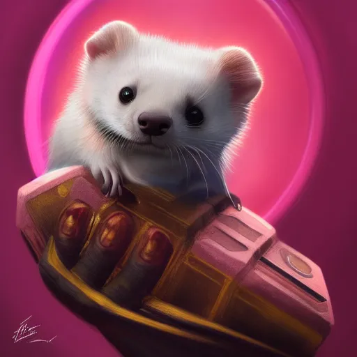 Image similar to A ferret is cuddling one of the infinity stones, hyperdetailed, artstation, cgsociety, 8k
