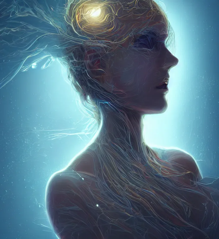 Prompt: a 3/4 face portrait of a beautiful elegant elemental entity, backlit, strong rim light, highly detailed, digital painting, HDRI, Dan Mumford, vivid colors, high contrast, 8k resolution, intricate, photorealistic, smooth