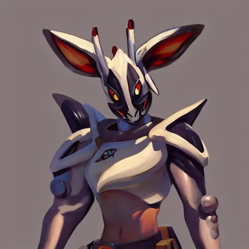 Image similar to greg manchess portrait painting of partially armored sylveon as overwatch character, medium shot, asymmetrical, profile picture, organic painting, sunny day, matte painting, bold shapes, hard edges, street art, trending on artstation, by huang guangjian, gil elvgren, ruan jia, greg rutkowski, gaston bussiere