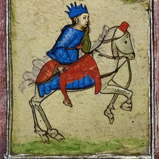 Image similar to knight riding on a frog, medieval painting