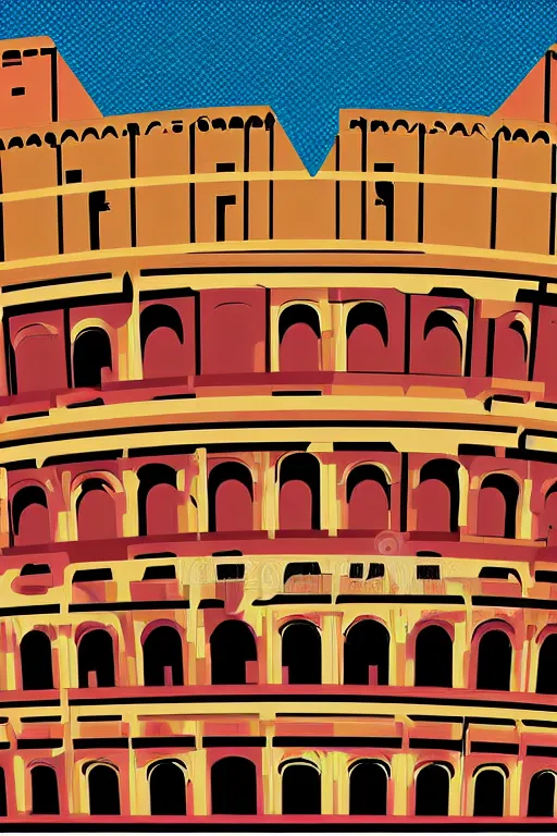 Image similar to minimalist boho style art of colorful colosseum, illustration, vector art