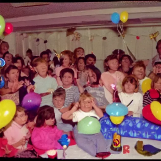 Prompt: vhs video of a birthday party