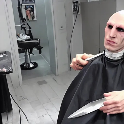 Prompt: Voldemort getting a haircut -9