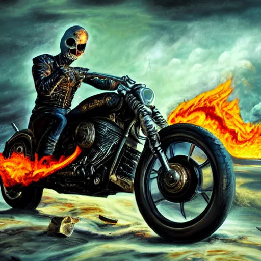 Prompt: Ghost rider oil painting hyper realistic 4K quality