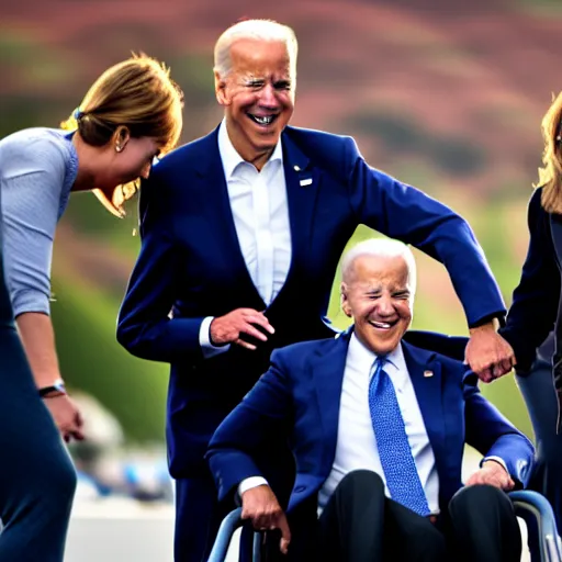 Image similar to joe biden falling off his wheelchair, award winning photo