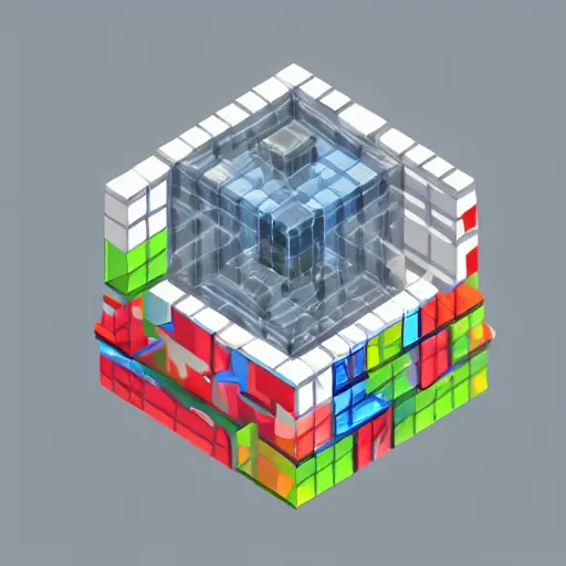 Image similar to transparent cube, isometric, voxels, game art