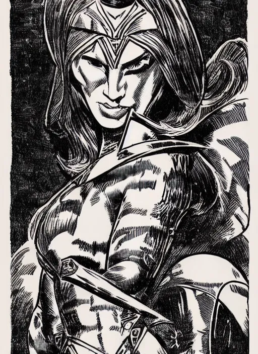 Image similar to head and shoulders portrait of a female knight. well composed, clean elegant painting, beautiful detailed face. comic book art by steve ditko and jack kirby