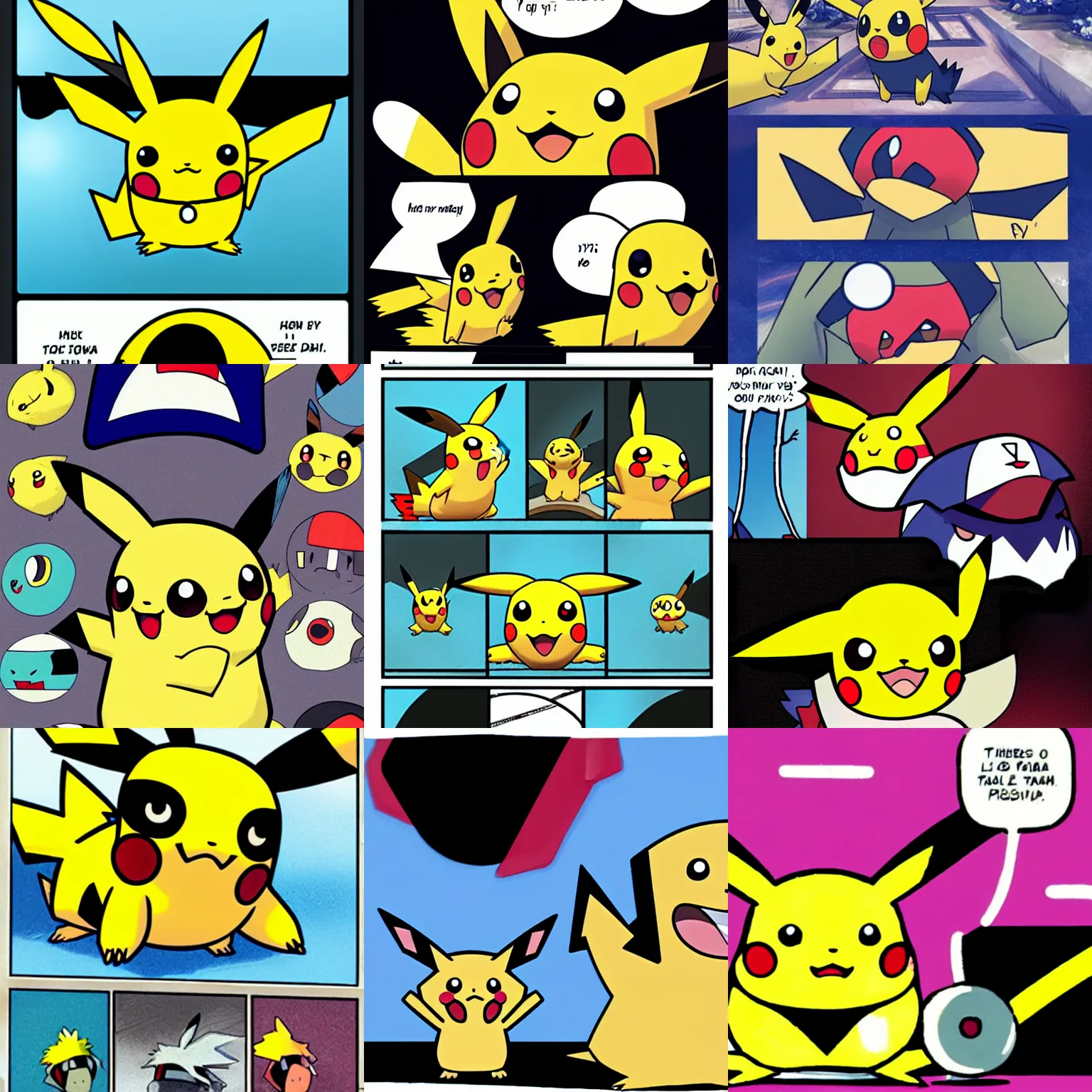Prompt: a pokemon pikachu covering his eyes, in pokemon comic