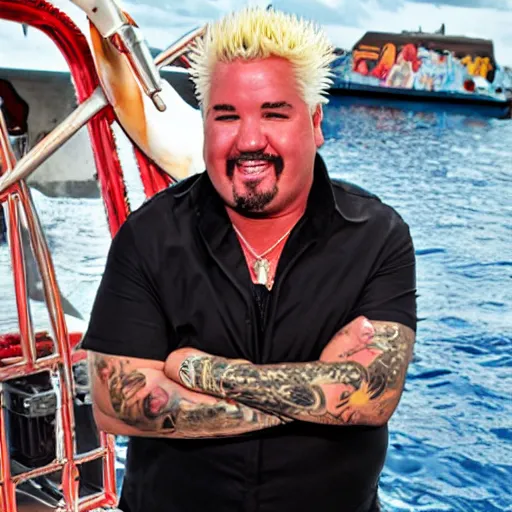 Image similar to guy fieri in the bathysphere trieste at the bottom of the marianas trench