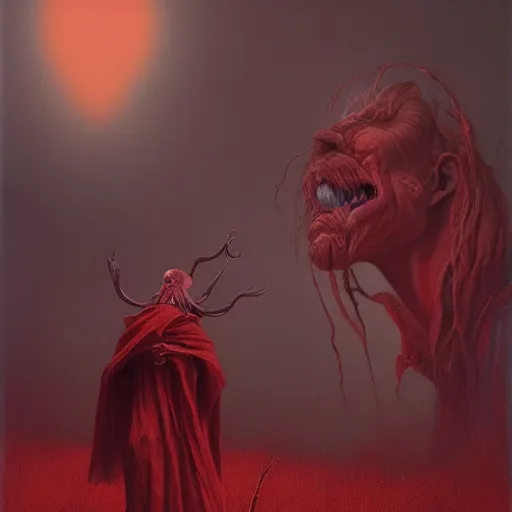 Prompt: the red seer, side profile, trending on artstation, 8 k, by gerard brom and zdzisław beksinski