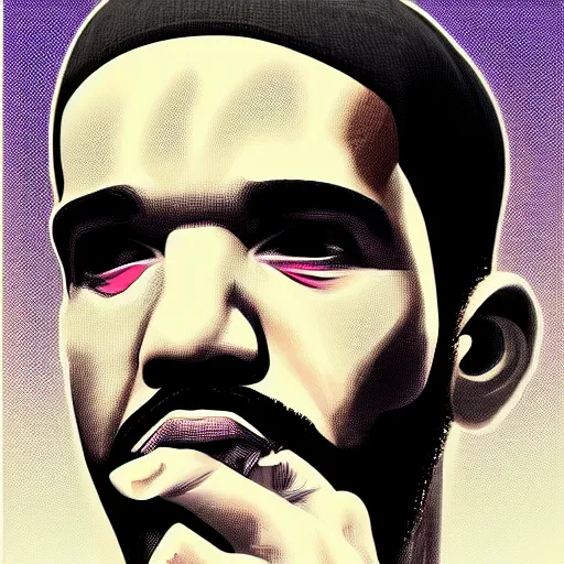 Image similar to Drake portrait, digital artwork by Victor Moscoso, trending on artstation