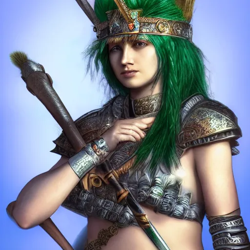 Prompt: cute warrior queen with malachite armour, highly detailed, 4k, HDR, smooth, sharp focus, hyper realistic, high resolution, award-winning photo