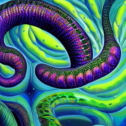 Image similar to psychedelic portrait of the rainbow serpent, digital painting, amazing detail, art station, cgsociety