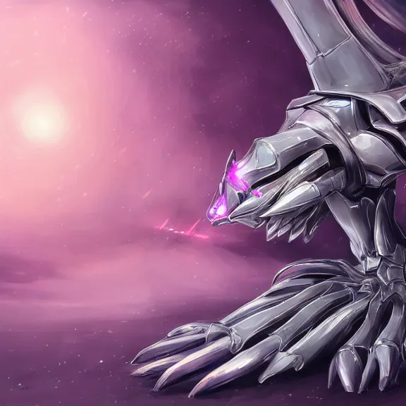 Image similar to very close up foot pov shot, hyperdetailed elegant beautiful stunning anthropomorphic mecha female dragon, laying elegantly, showing detailed dragon paws to camera, sharp claws close up, soft pads, sharp silver armor, fuchsia skin, anthro dragon art, warframe destiny fanart, furry paws furry, furaffinity, deviantart, octane, ekasportal