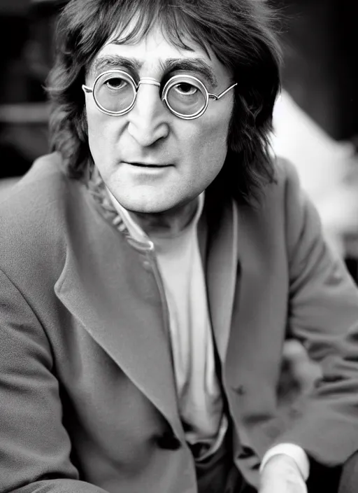 Prompt: DSLR photo portrait still of John Lennon at age 81, 85mm f1.8