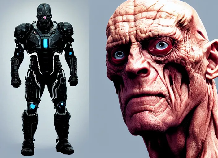 Image similar to michael berryman as victor stone, full body concept, cyborg, borg, strogg, face of a man, terminator, flesh, quake strogg, doom demon, wolfenstein, monstrous, powerful, symmetry, symmetrical, concept art by ruan jia and greg rutkowski