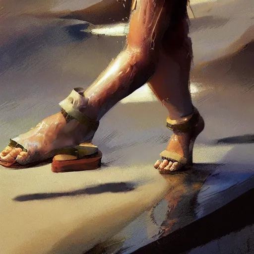 Prompt: water resistant brand new sandals, by Craig mullins, Steve Purcell, Ralph McQuarrie. Design. Fashion. Trending on artstation. Centered image, no background