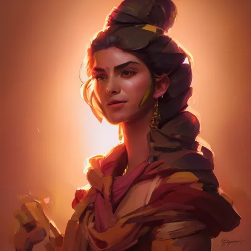 Image similar to beautiful female portrait, maya ali mage, gloomhaven, dynamic lighting, gaudy colors, octane render aesthetic, matte painting concept art, official fanart behance hd artstation by jesper ejsing, by rhads and makoto shinkai and lois van baarle and ilya kuvshinov and rossdraws