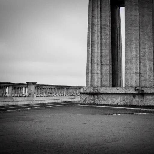 Image similar to a obelisk on a bridge in france. overcast sky, grainy.