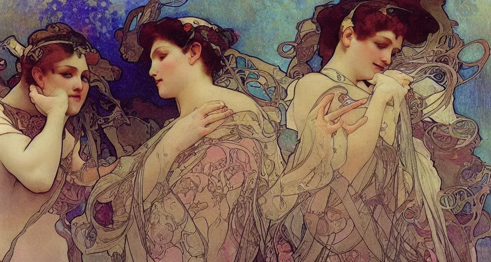 Image similar to the two complementary forces that make up all aspects and phenomena of life, by Alfons Maria Mucha