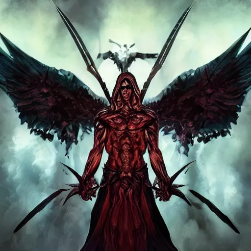 Image similar to 4K headshot of godlike Reaper of Nazareth with defined arms and open hands and bloody clothes with giant mandala wings , intricate face , flawless anime cel animation by Kentaro Miura, psychedelic , highly detailed upper body , professionally post-processed , beautiful, scary, symmetry accurate features, epic, octane rendered, anime masterpiece, accurate by Craig Mullins, ilya kuvshinov, krenz cushart, epic , artgerm trending on artstation by Edward Hopper and Dan Mumford and WLOP and Rutkovsky, beksinski carl spitzweg moebius and tuomas kocar, intricate artwork by caravaggio, Unreal Engine 5, Lumen, Nanite