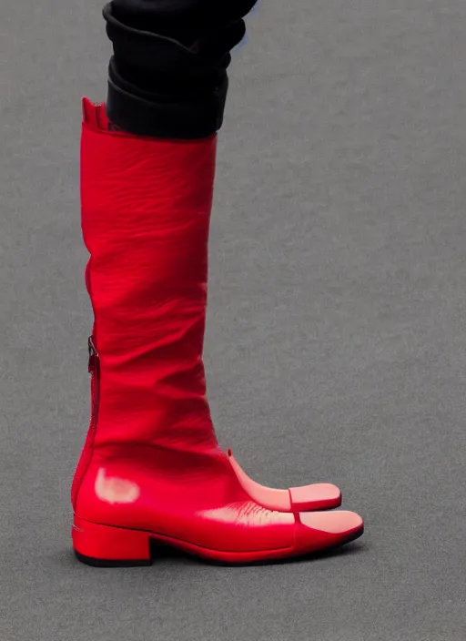 Image similar to hyperrealistic and heavy detailed balenciaga boots of whole lotta red by playboi carti, leica sl 2 5 0 mm, vivid color, high quality, high textured, real life