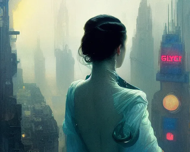 Image similar to 2 0 1 8 blade runner movie still girl look at the cityscape from roof perfect face fine realistic face pretty face neon puffy jacket blue futuristic sci - fi elegant by denis villeneuve tom anders zorn hans dragan bibin thoma greg rutkowski ismail inceoglu illustrated sand storm alphonse mucha