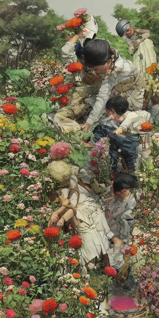 Image similar to oil painting scene from blooming gardeners by kim jung gi