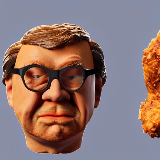 Prompt: bill barr face as a fried chicken, 8 k, ultra realistic details