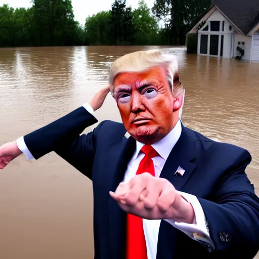 Prompt: a selfie of Donald Trump in front of a flooded german town