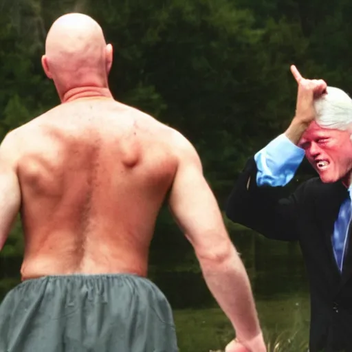 Prompt: bald bill clinton punching a trout