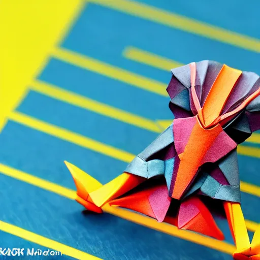 Prompt: the predator in origami!!, ( colorful, cute ) macro photo 5 d mk 2, bokeh