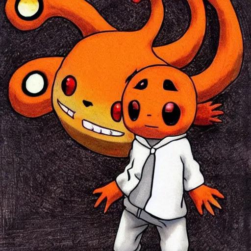 Prompt: charmander, art by junji ito